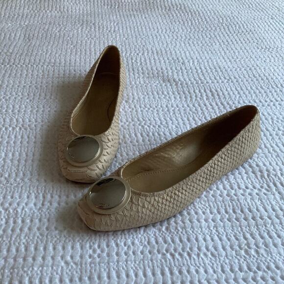 Hogan Flats Women 8.5 Tan Leather Square Toe Made in Italy Imitation Snakeskin - Picture 1 of 12